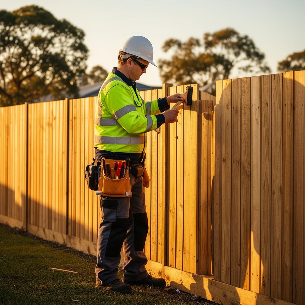 SP Fencing tradie installing a timber fence